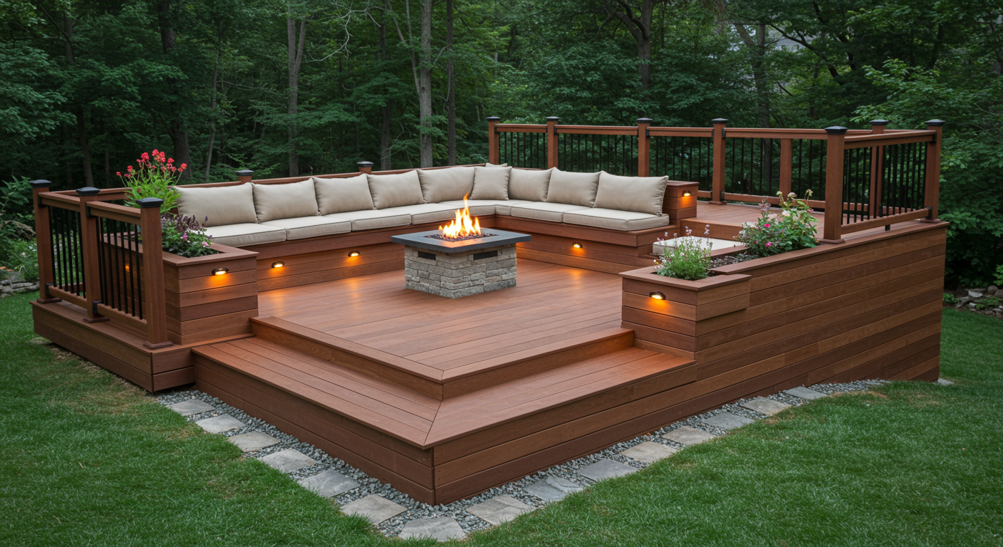 Modern Composite Deck with Outdoor Kitchen
