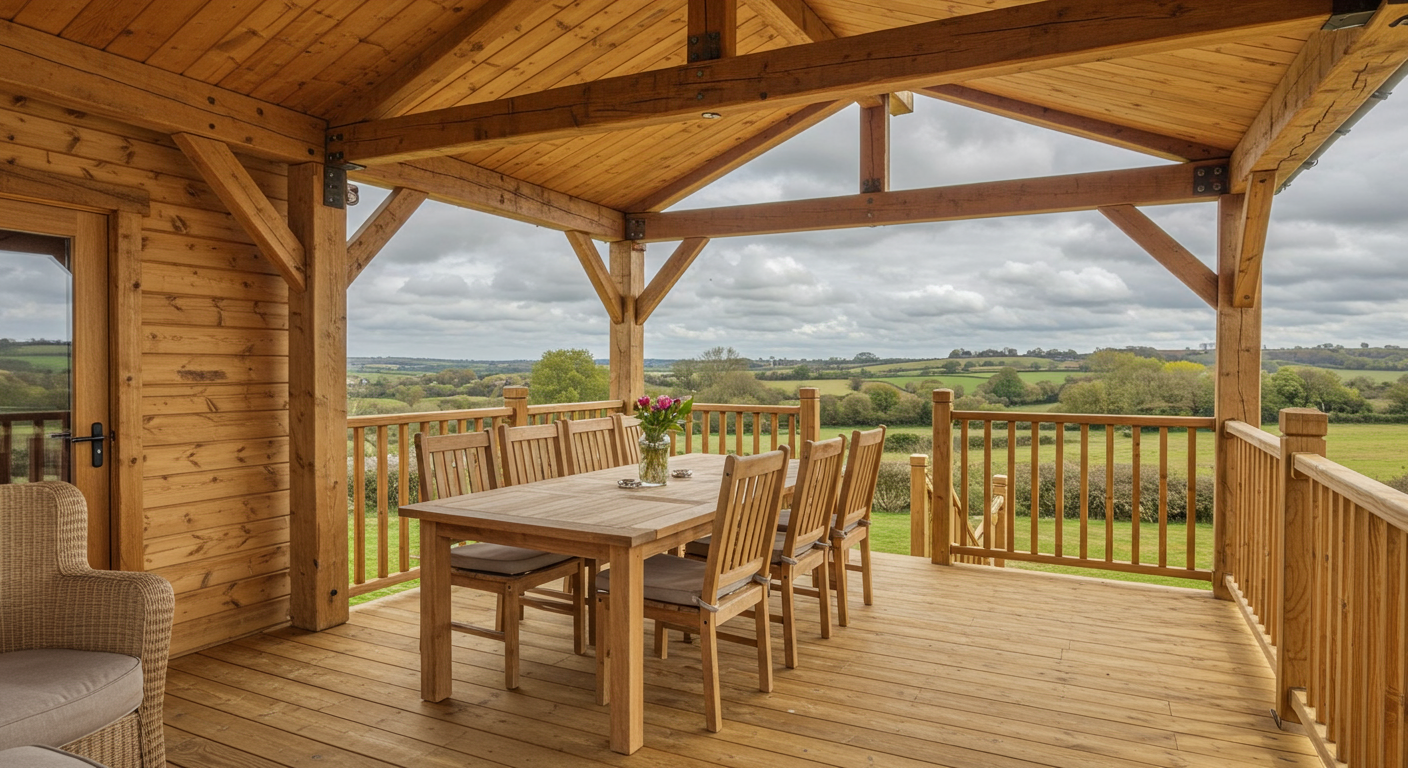 Rustic Enclosed Deck with Natural Wood Accents